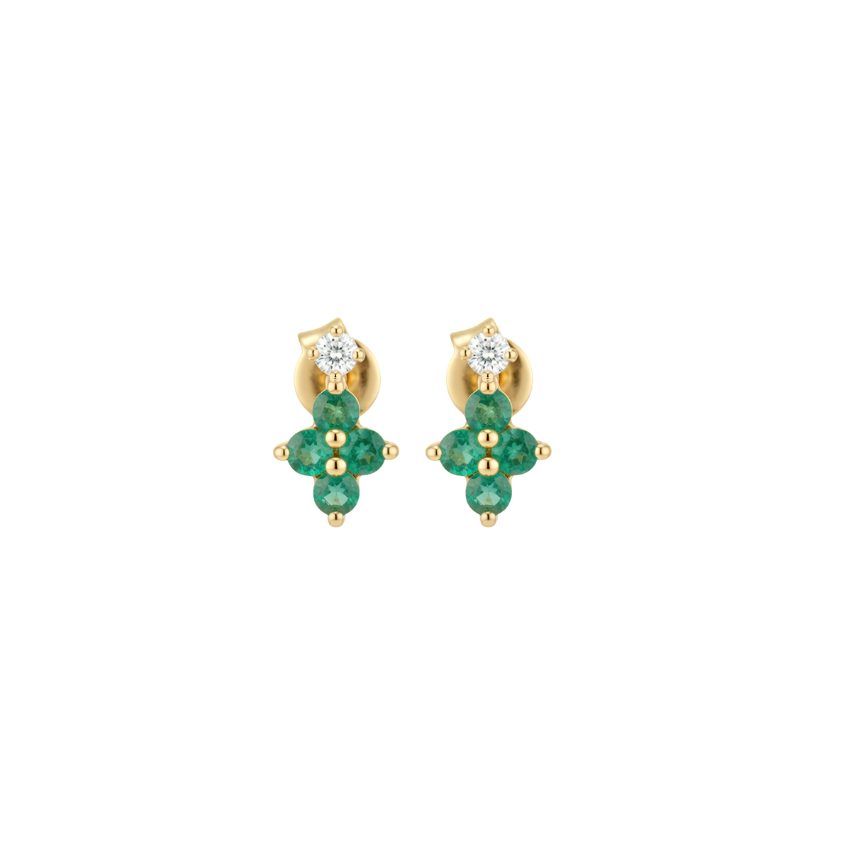 Aretes Studs Esmeralda Y Diamante 14K