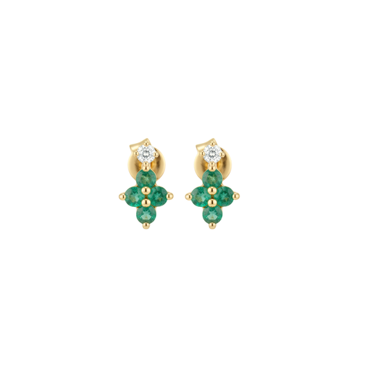 Aretes studs esmeralda y diamante 14k