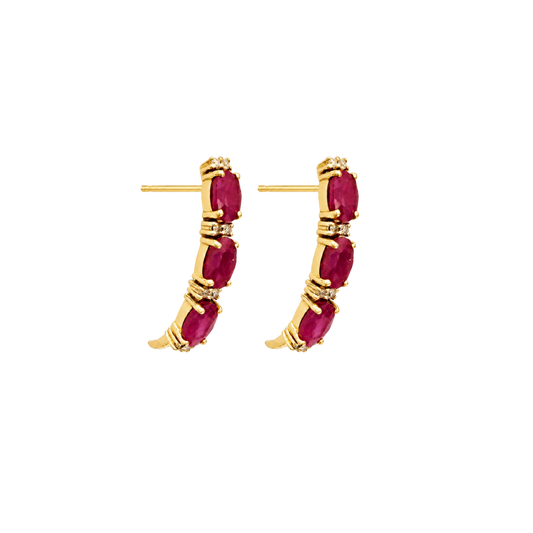 Aretes largos rubí y diamante 14k
