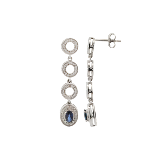 Aretes largos zafiro diamante 14k
