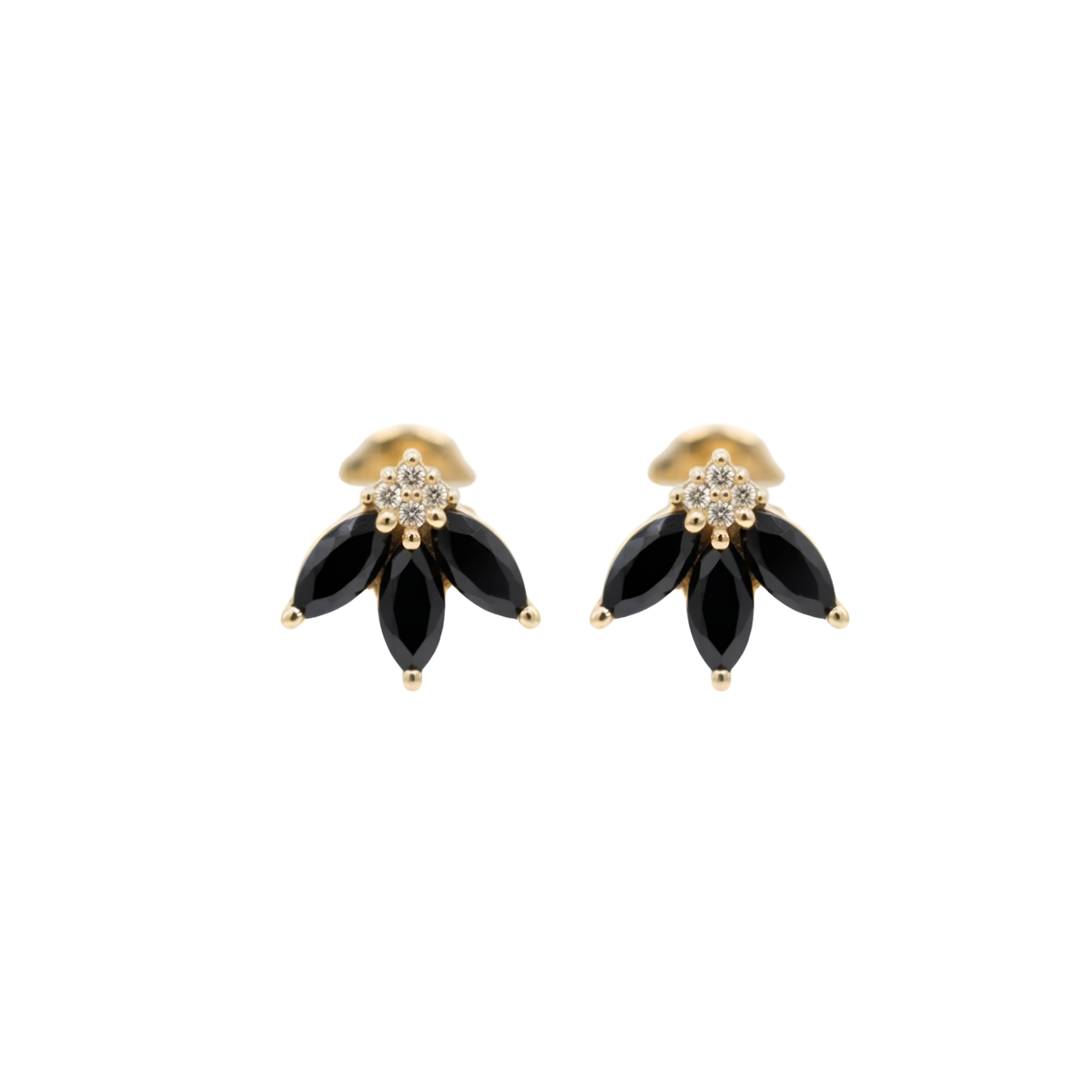 Aretes Studs Flores Zafiro Y Diamantes 14K