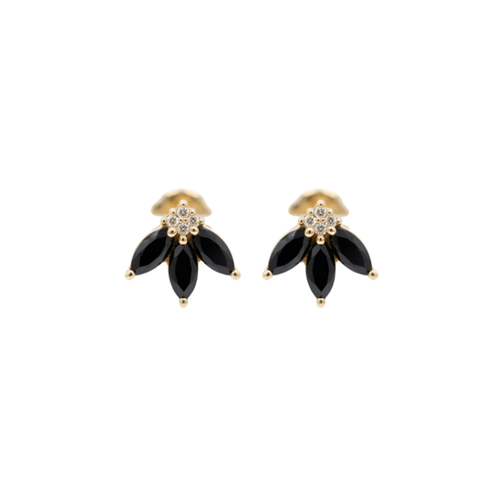 Aretes studs flores zafiro y diamantes 14k